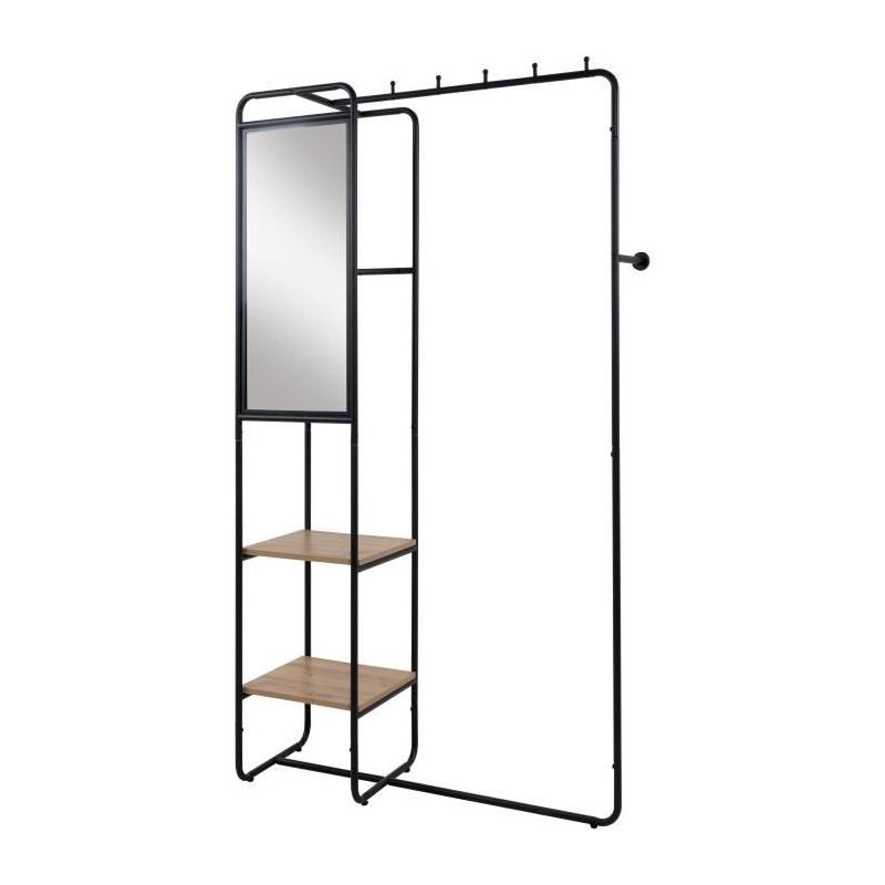 Meuble d'entrée LUTON - Design Métallique - Noir/Chêne - 100x185x37cm