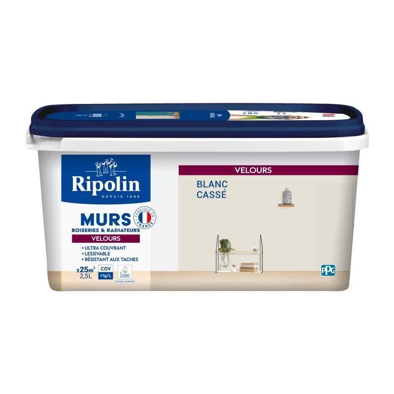 Peinture RIPOLIN Blanc cassé Velours 2,5L - Déco murs, boiseries & radiateurs