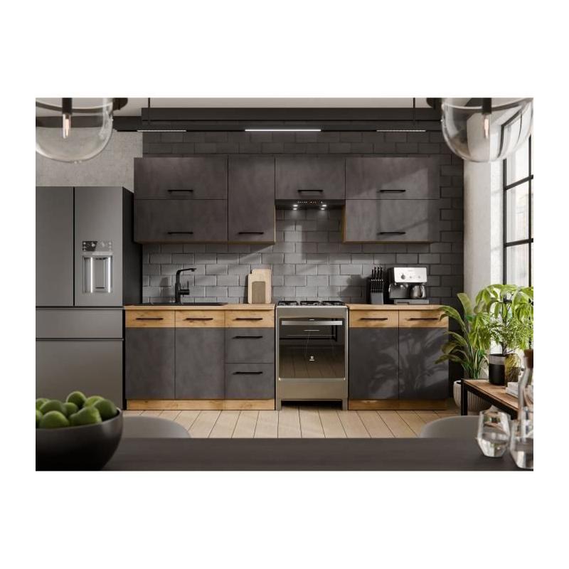 Cuisine complète ROCK 7 éléments - Décor chêne lancelot et gris matera