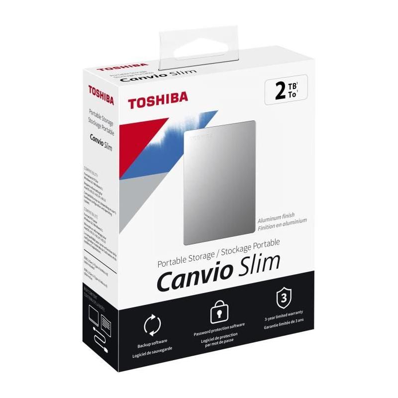 Disque dur externe 2 To Toshiba Canvio Slim - Argent