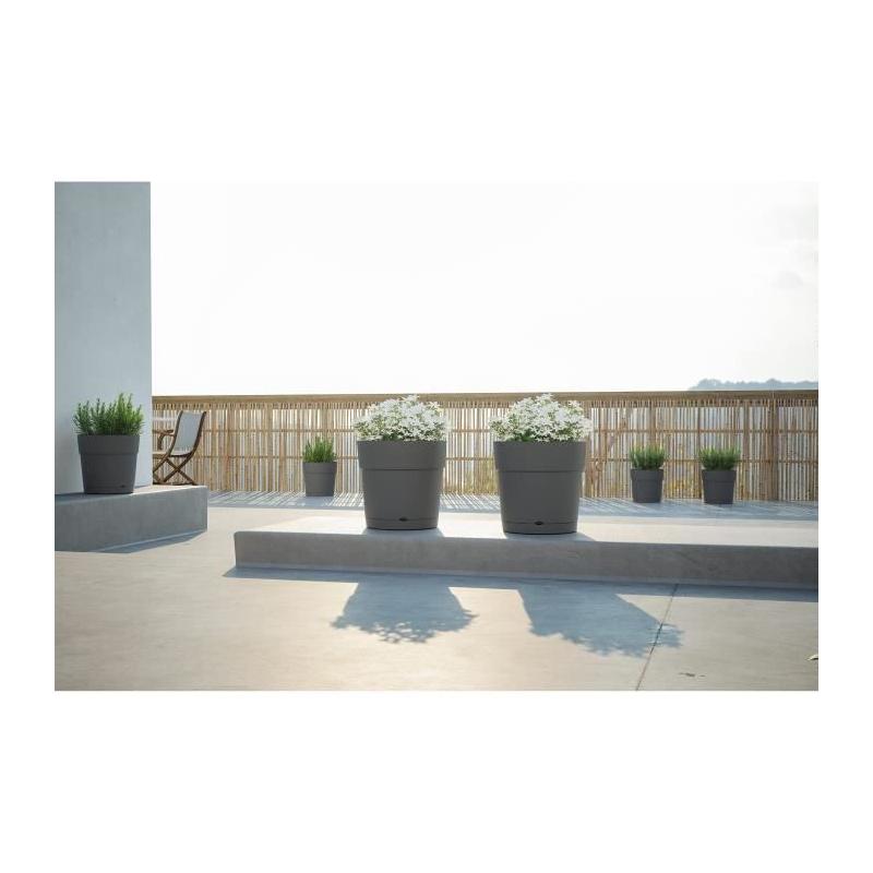 Pot de fleurs rond Capri Large - Réservoir d'eau - Ø 40 cm - Anthracite