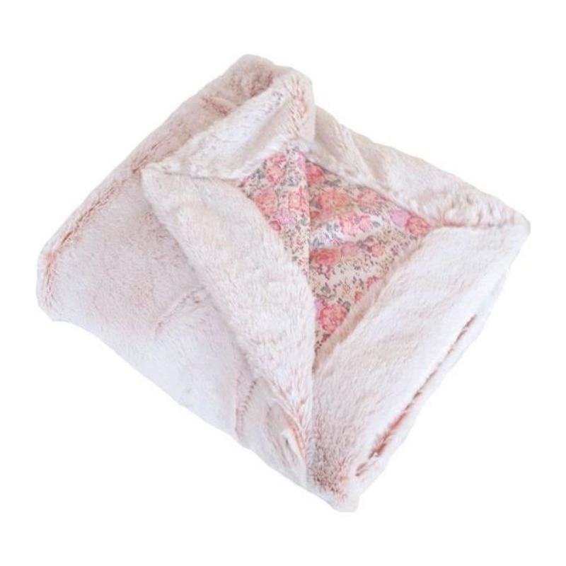 Couverture enfant en liberty et fausse fourrure - Rose - 75 x 100 cm