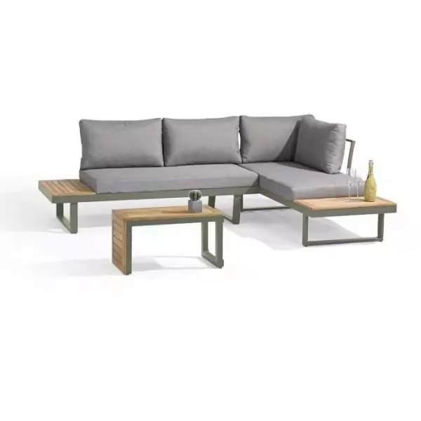 Salon de jardin modulable - Kaki - Bois d'acacia et aluminium - DCB GARDEN - 4 places - TOKYO
