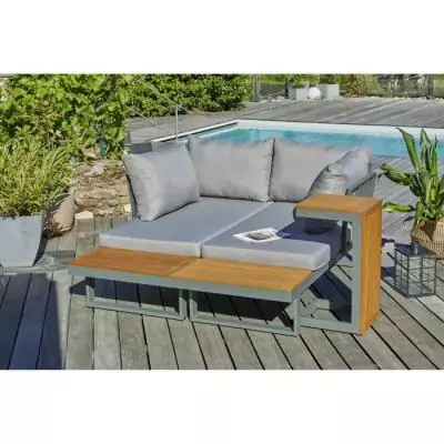 Salon de jardin modulable en bois d'acacia et aluminium - Kaki