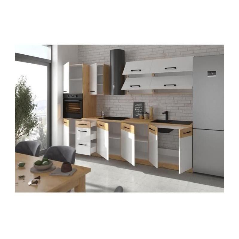 ROCK Cuisine complète 300 cm Chêne Lancelot et Blanc brillant
