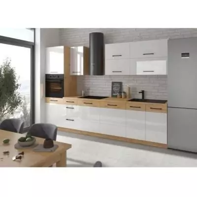 ROCK Cuisine complète 300 cm Chêne Lancelot et Blanc brillant