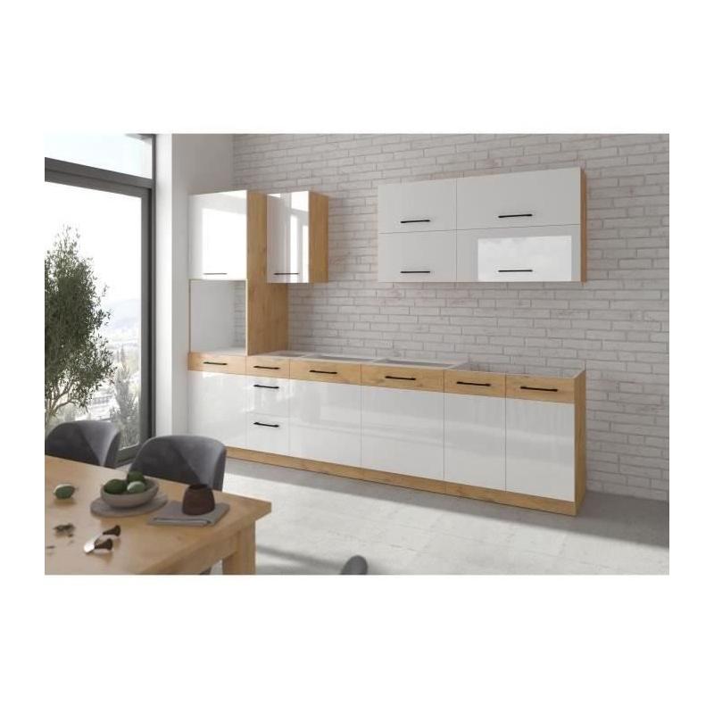 ROCK Cuisine complète 300 cm Chêne Lancelot et Blanc brillant