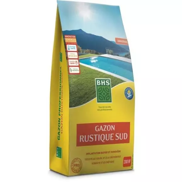 Gazon - BHS - Gazon Rustique Sud - 5kg - Résistant aux conditions seches grâce a la fétuque élevée. Rapide et homogene.