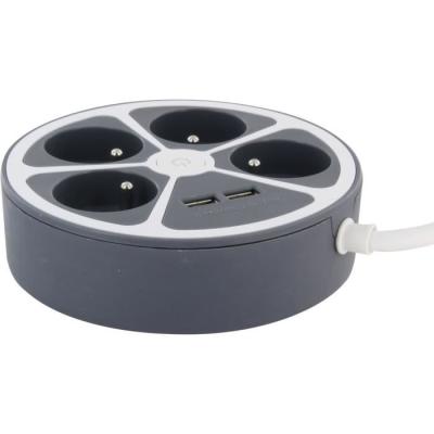 Bloc cercle - CHACON - 4 x16 A + 2 USB-1 - 1,5 m - Gris - Compact et polyvalent
