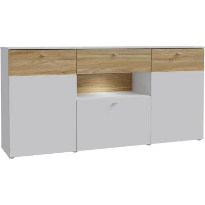 Buffet COMO 3 portes 1 tiroir LED - Gris/Chene - 195 cm