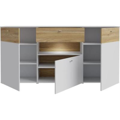 Buffet COMO 3 portes 1 tiroir LED - Gris/Chene - 195 cm