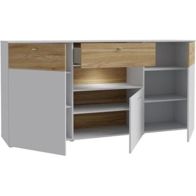 Buffet COMO 3 portes 1 tiroir LED - Gris/Chene - 195 cm