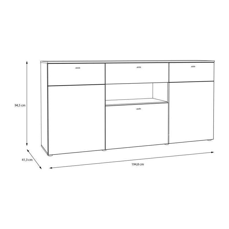 Buffet COMO 3 portes 1 tiroir LED - Gris/Chene - 195 cm