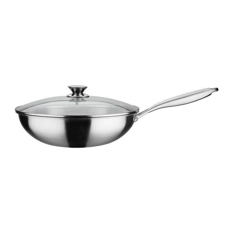 Poêle Wok Pro 32 cm - Fond 3-PLY - Inox - Induction