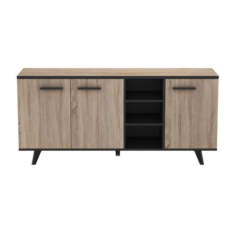 Buffet contemporain Wayne en chêne brossé et noir mat - Made in France