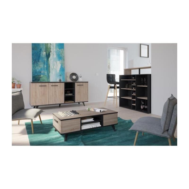 Buffet contemporain Wayne en chêne brossé et noir mat - Made in France