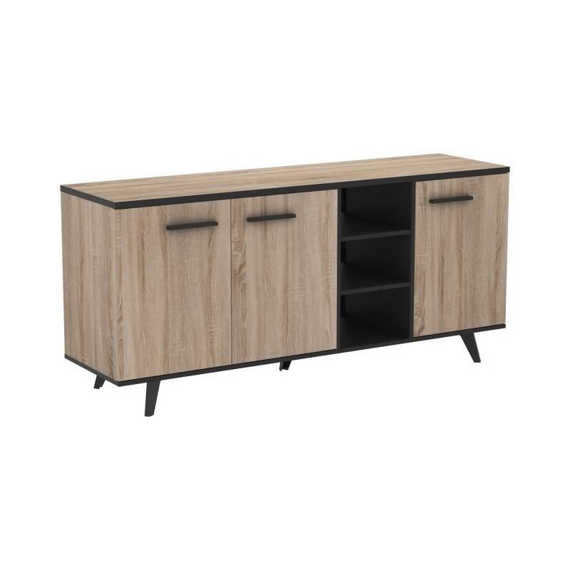 Buffet contemporain Wayne en chêne brossé et noir mat - Made in France