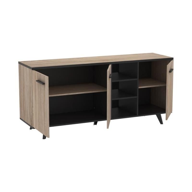 Buffet contemporain Wayne en chêne brossé et noir mat - Made in France