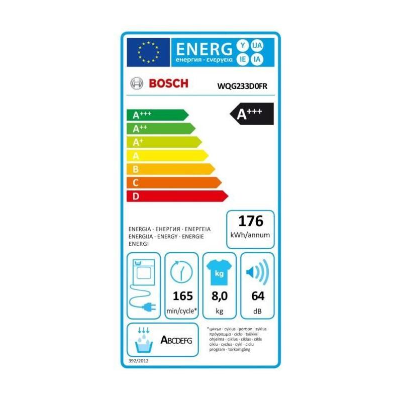 Bosch Serie 6 WQG233D0FR sèche-linge Pose libre Charge avant 8 kg Blanc