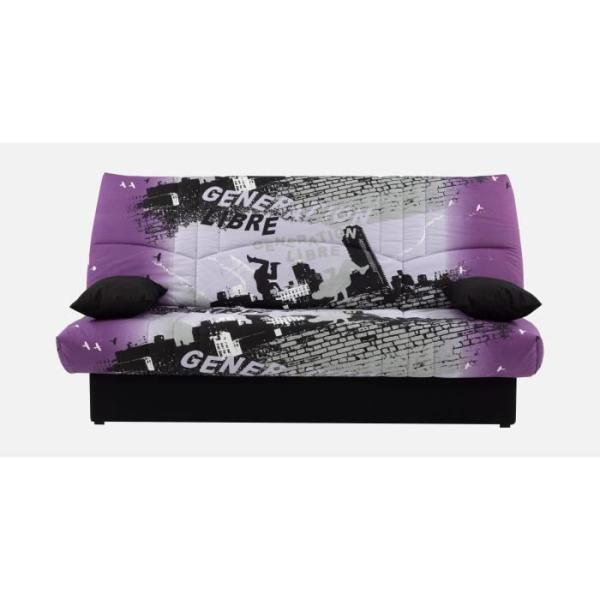 Banquette clic-clac - 3 places – Coton Parcours Mauve– 190 x 92 x 96 cm – DREAM