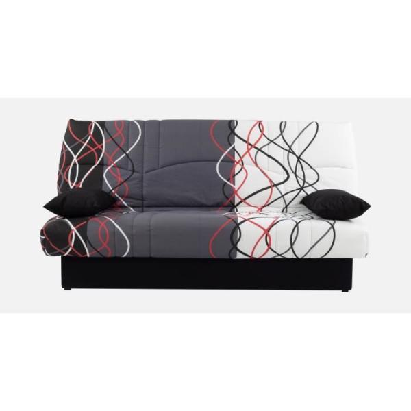 Banquette clic-clac - 3 places – Coton Onde Rouge / Noir – 190 x 92 x 96 cm – DREAM