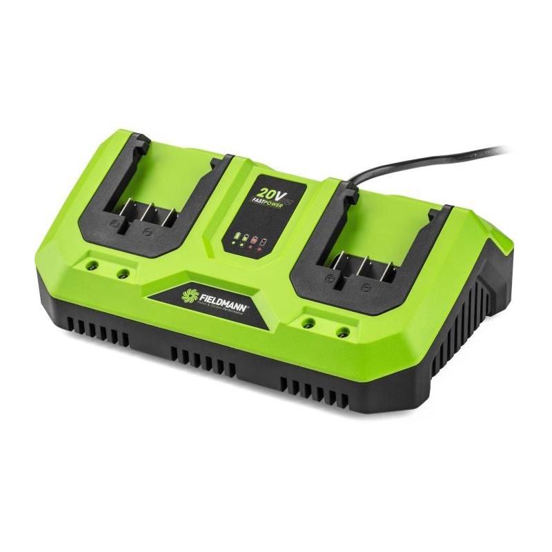 Chargeur double FIELDMANN pour batteries 20V - Charge 2Ah en 60 min - Compatible 2Ah, 4Ah