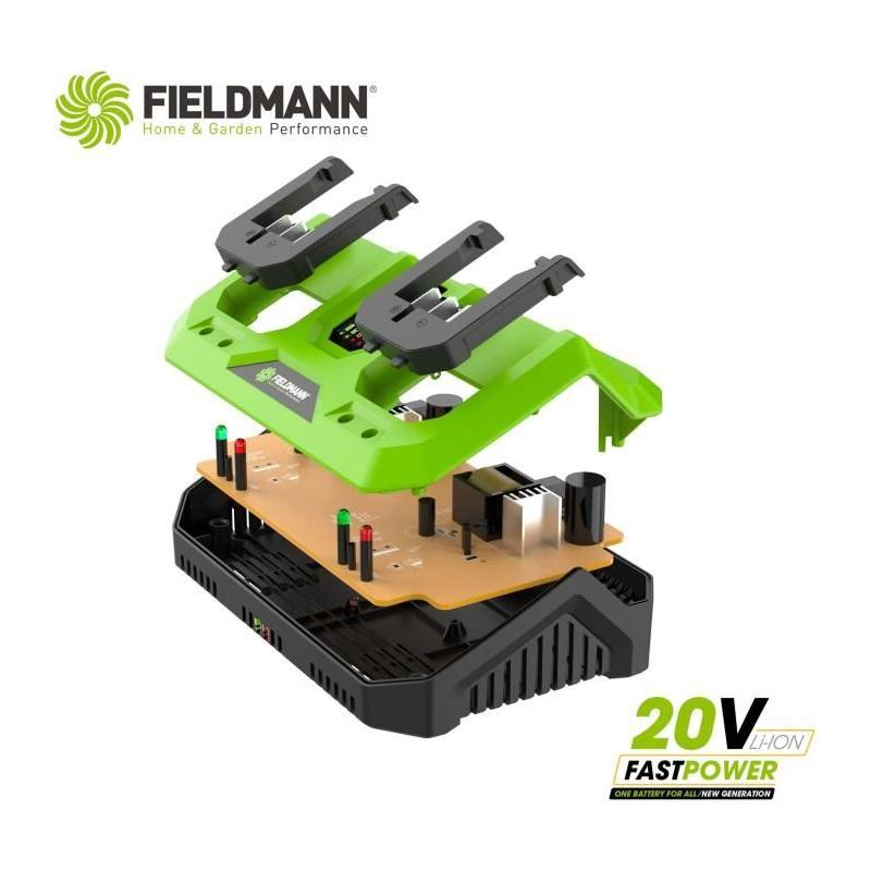 Chargeur double FIELDMANN pour batteries 20V - Charge 2Ah en 60 min - Compatible 2Ah, 4Ah