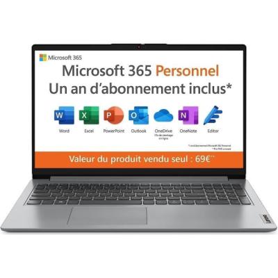Lenovo IdeaPad 1 15IJL7 Intel® Celeron® N N4500 Ordinateur portable 39,6 cm (15.6") Full HD 4 Go DDR4-SDRAM 128 Go eMMC Wi-Fi 6