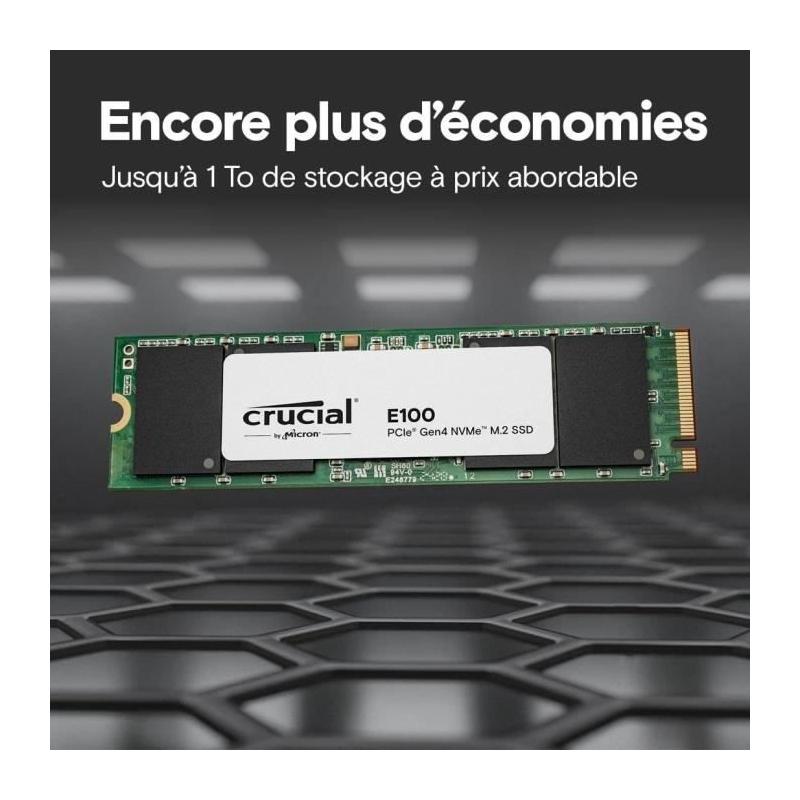 SSD interne CRUCIAL E100 480Go PCIe Gen4 NVMe M.2 - Vitesse jusqu'à 470 Mo/s