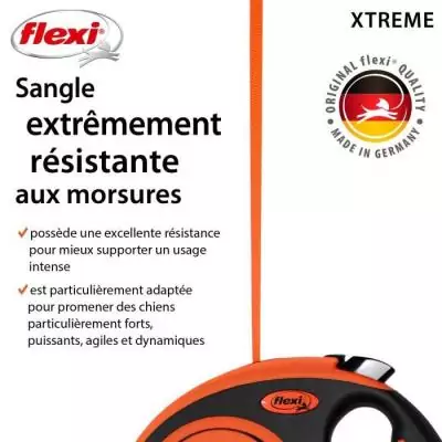 Laisse extensible TRIXIE flexi XTREME - Taille L - 8m - Noir et orange