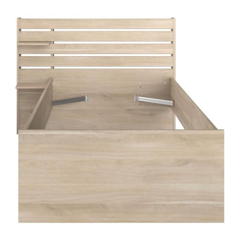 Lit enfant ESCALE 90x190/200 cm - Chene - Tete de lit + 2 tiroirs