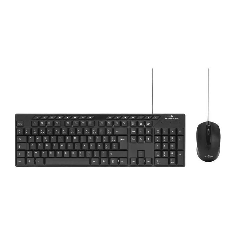 Pack Clavier Souris BLUESTORK MEDIA OFFICE - Filaire - Azerty - Noir
