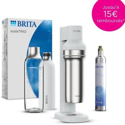 Ensemble BRITA sodaTRIO blanche avec bouteilles en verre et acier inoxydable