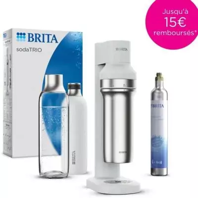 Ensemble BRITA sodaTRIO blanche avec bouteilles en verre et acier inoxydable