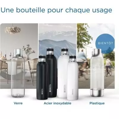 Ensemble BRITA sodaTRIO blanche avec bouteilles en verre et acier inoxydable