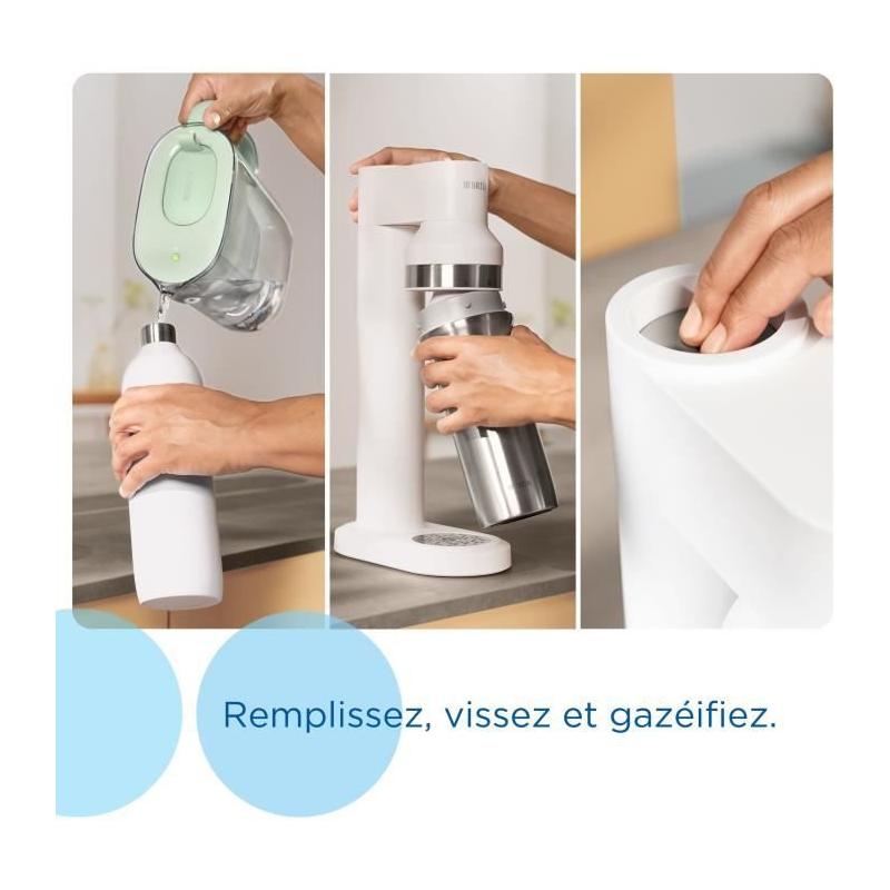 Ensemble BRITA sodaTRIO blanche avec bouteilles en verre et acier inoxydable