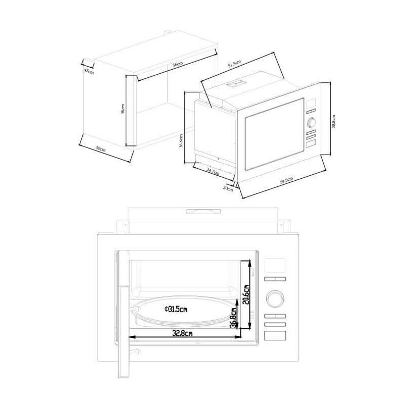 Micro-ondes grill encastrable Continental Edison 25L Noir
