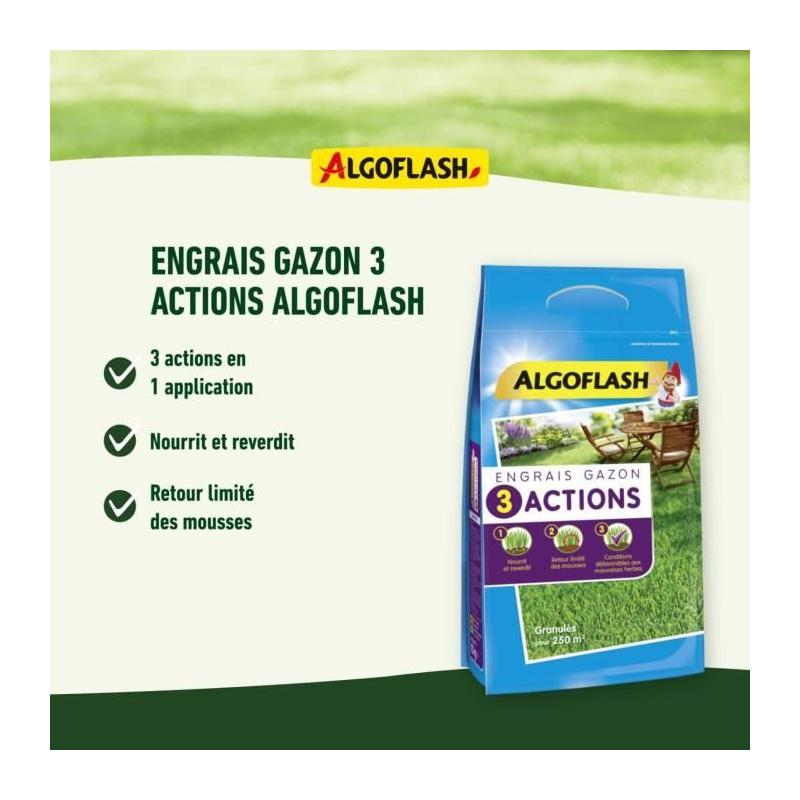 Engrais Gazon AlgoFlash Naturasol - 3 Actions - 3 kg