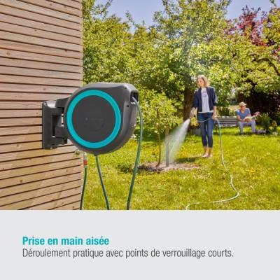 Dévidoir automatique mural RollUp L GARDENA - Kit complet 