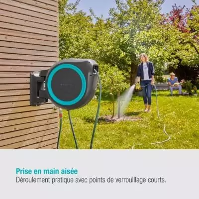 Dévidoir automatique mural RollUp L GARDENA - Kit complet 