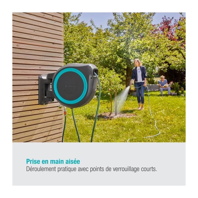Dévidoir automatique mural RollUp L GARDENA - Kit complet 