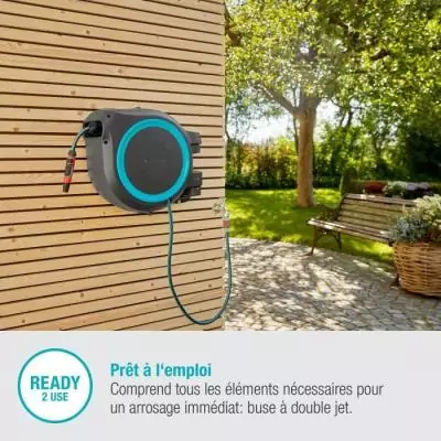 Dévidoir automatique mural RollUp L GARDENA - Kit complet 