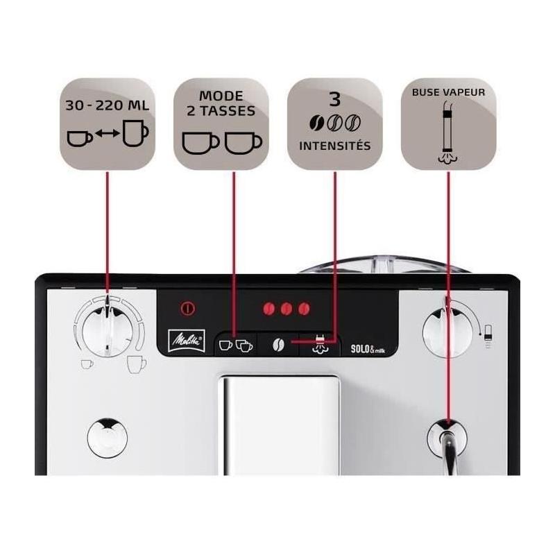 Machine à Café Melitta Solo & Milk - Argent, Compact et Performant