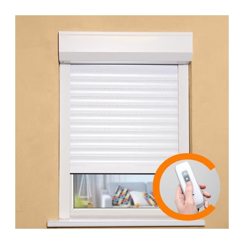 Volet roulant PVC Blanc H155 x L120 cm - Manoeuvre électrique radio