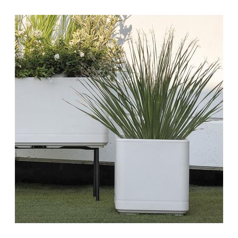 Pot de fleur Cube DEROMA Cosmo Perle 38 cm avec réserve d'eau et roulettes