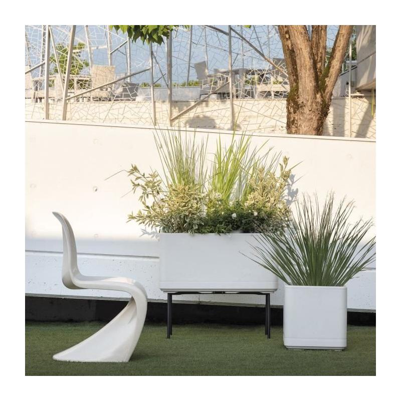 Pot de fleur Cube DEROMA Cosmo Perle 38 cm avec réserve d'eau et roulettes
