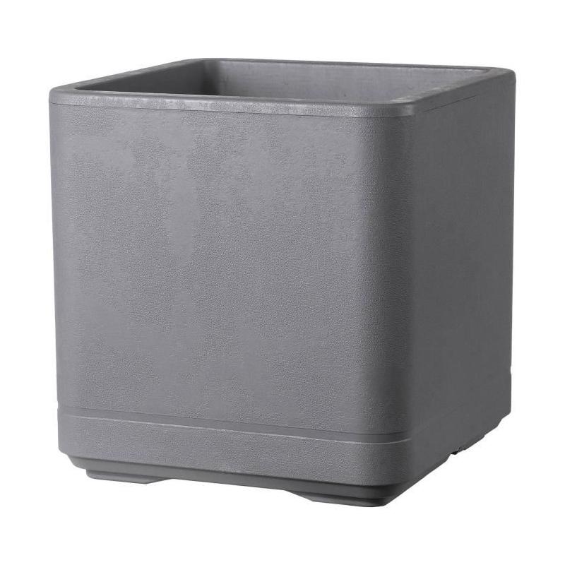 Pot de fleur Cube DEROMA Cosmo 38 cm - Gris cendré - Réservoir d'eau - Roulettes