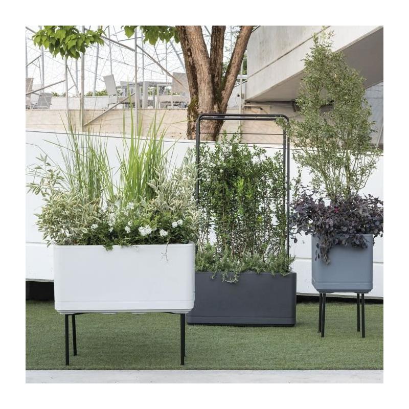 Pot de fleur Cube DEROMA Cosmo 38 cm - Gris cendré - Réservoir d'eau - Roulettes
