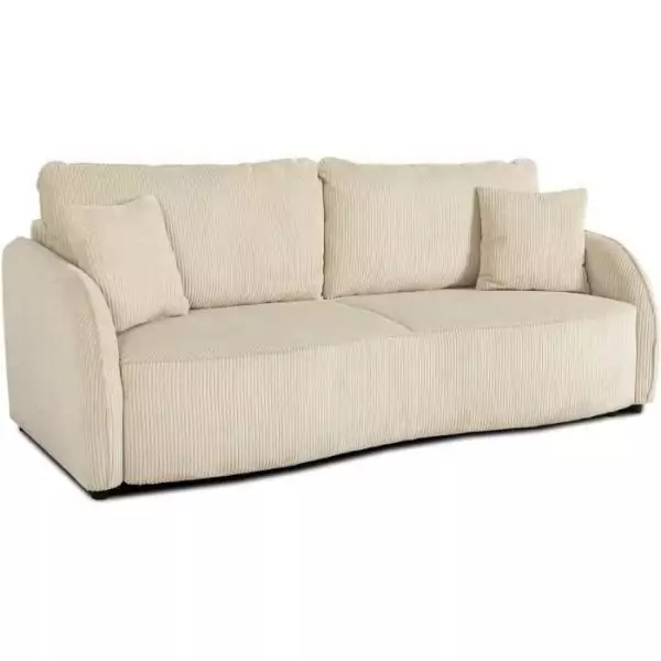 Canapé convertible 3 places - BARI - Velours cotelé - Perle - Coffre de rangement - 215 x 89 x 100 cm