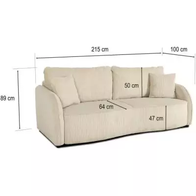 Canapé convertible 3 places BARI - Velours cotelé - Perle - Coffre de rangement Canapé convertible 3 places BARI - Velours cotelé - Perle - Coffre de rangement